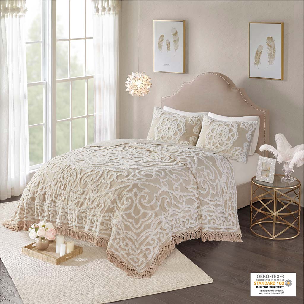 Laetitia Tufted Cotton Chenille Medallion Fringe Coverlet Mini Set