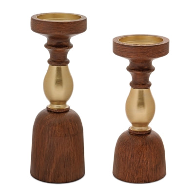Candle Holder (Set of 2) 10"H, 11.5"H Wood/Iron