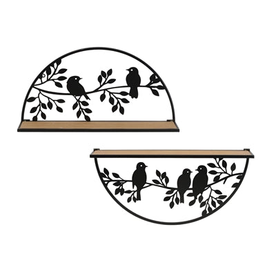 Wall Shelf w/Birds on Branch (Set of 2) 20"L x 10"H Iron/MDF