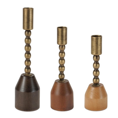 Taper Candle Holder (Set of 3) 7"H, 8.25"H, 10"H Wood/Iron