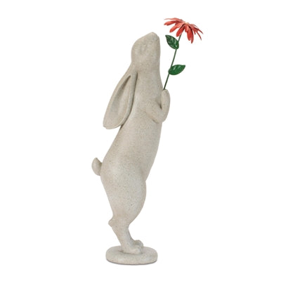 Rabbit w/Flower 14.5”H Resin