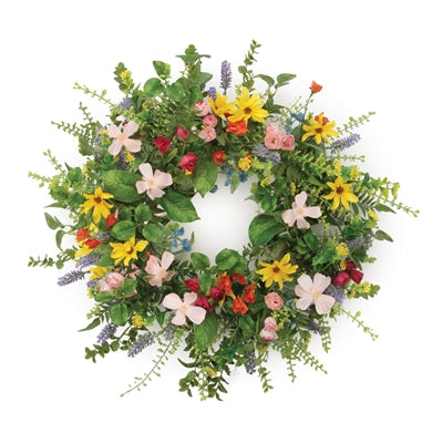 Mixed Floral Wreath 24”D Polyester/Plastic