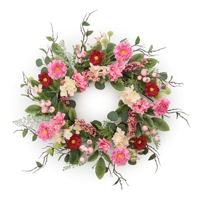 Mixed Floral Wreath 24”D Polyester/Plastic