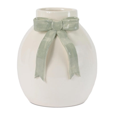 Vase w/Bow 6”H Stoneware