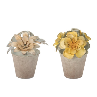 Floral Pot Taper Candle Holder (2 Asst) 7”H Metal