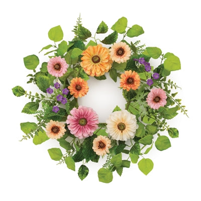 Mixed Zinnia Candle Ring 17"D Polyester (Fits a 6" Candle)
