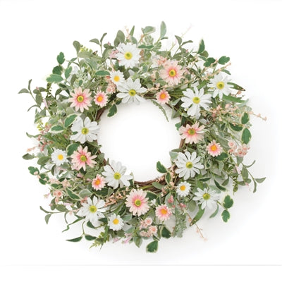 Mixed Daisy Wreath 22”D Polyester