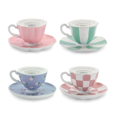 Tea Cup Taper Candle Holder (4 Asst) 2.5”H Resin