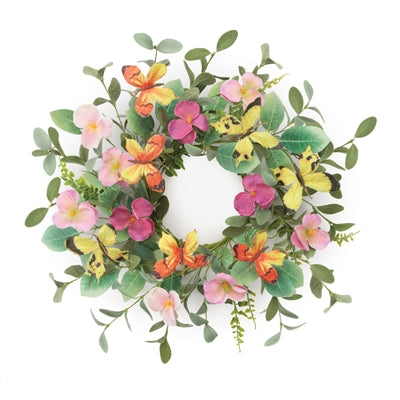 Mixed Pansy/Butterfly Candle Ring 17"D Polyester (Fits a 6" Candle)