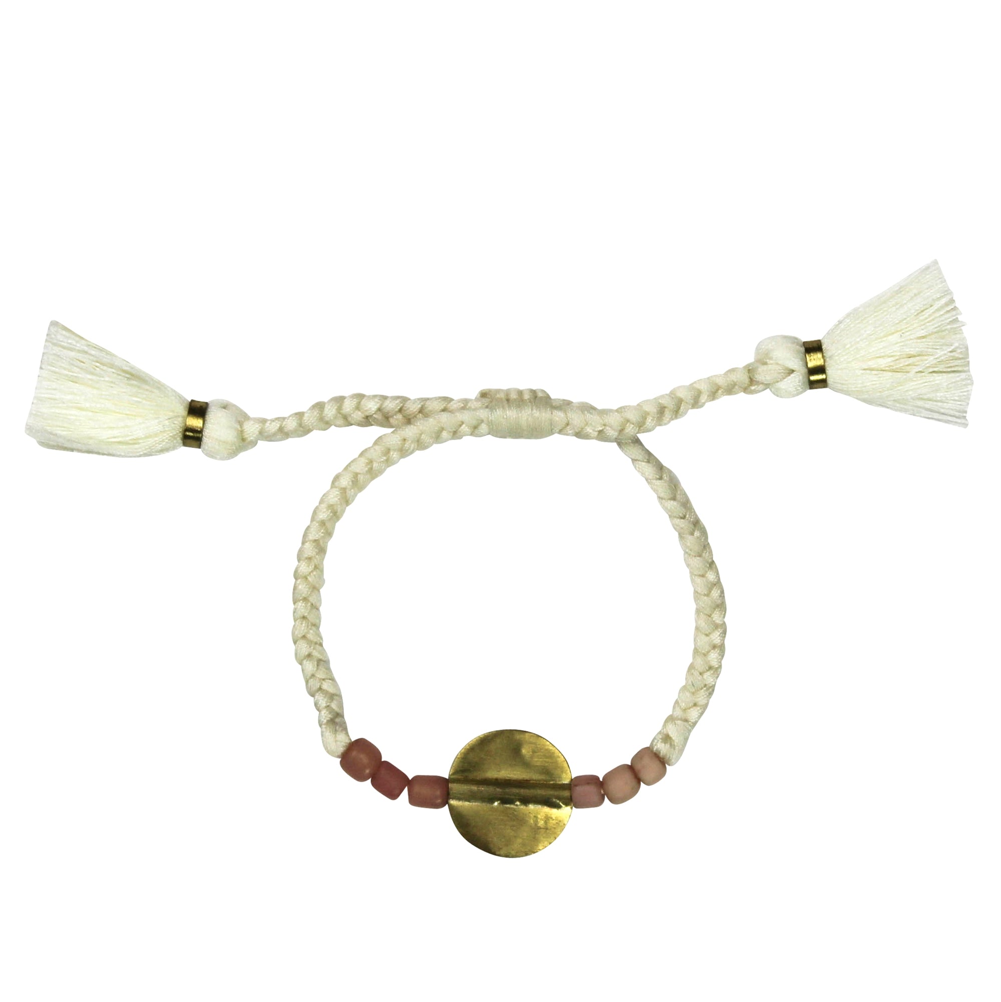 Bracelet, Brass Circle, Pink Beads