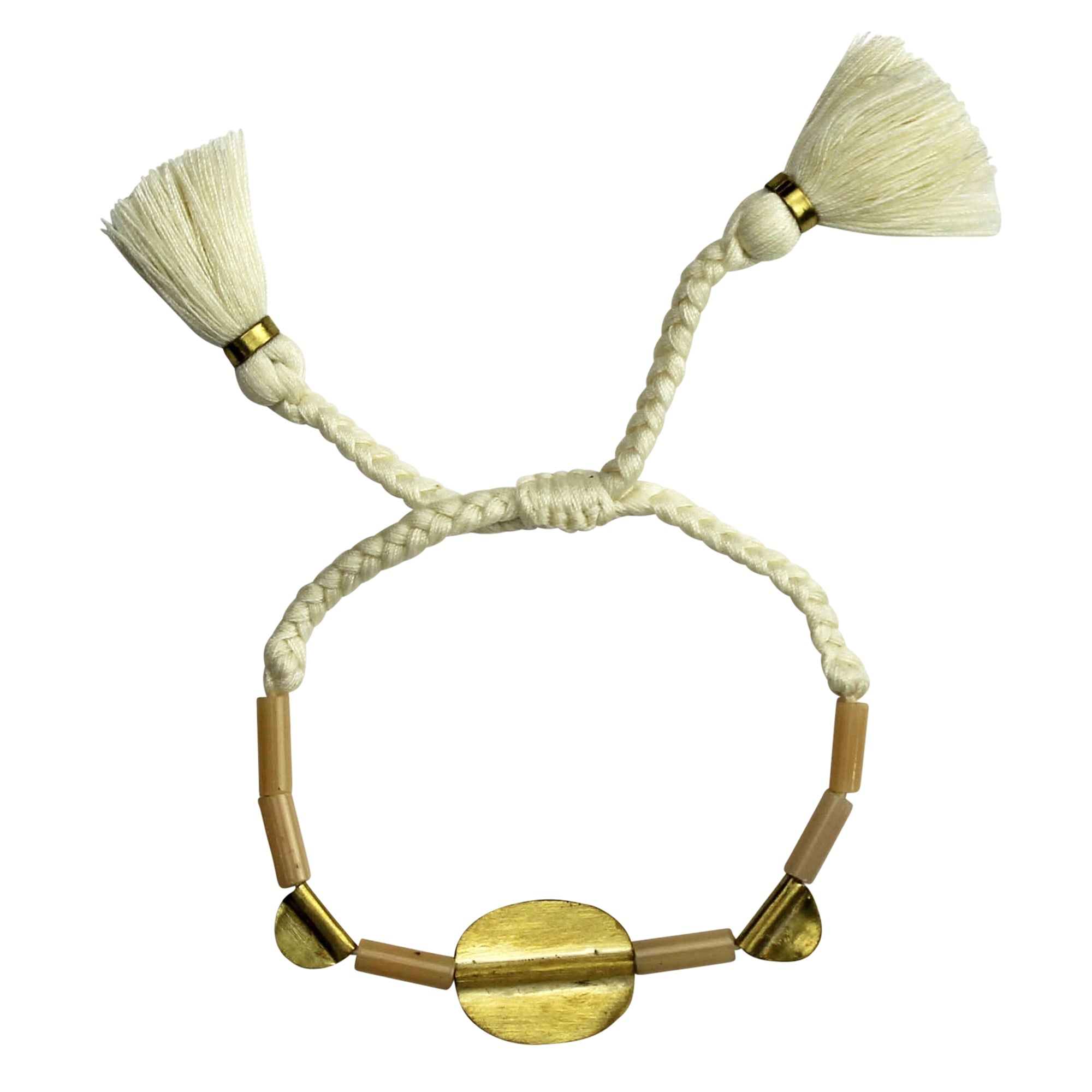 Bracelet, Brass Oval, Blush Glass Bead