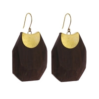 Topanga Earrings, Brass & Faceted Wood - Dark Wood