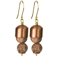 Earring - Copper Tube with Beads, Pink