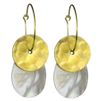 Beldi Earring, Oval MOP & Round Brass