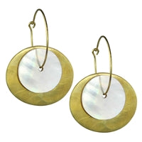 Beldi Earring, Oblong Brass & Round MOP