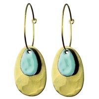 Beldi Earring, Brass & Aqua Enamel