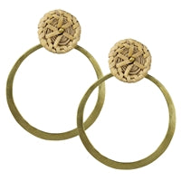 Biscayne Rattan Earring with Brass Hoop