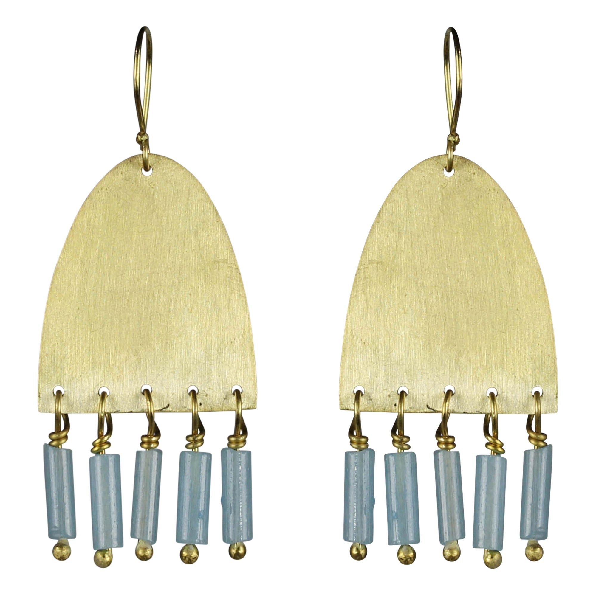 Earring, Arch, Teal Glass Beads