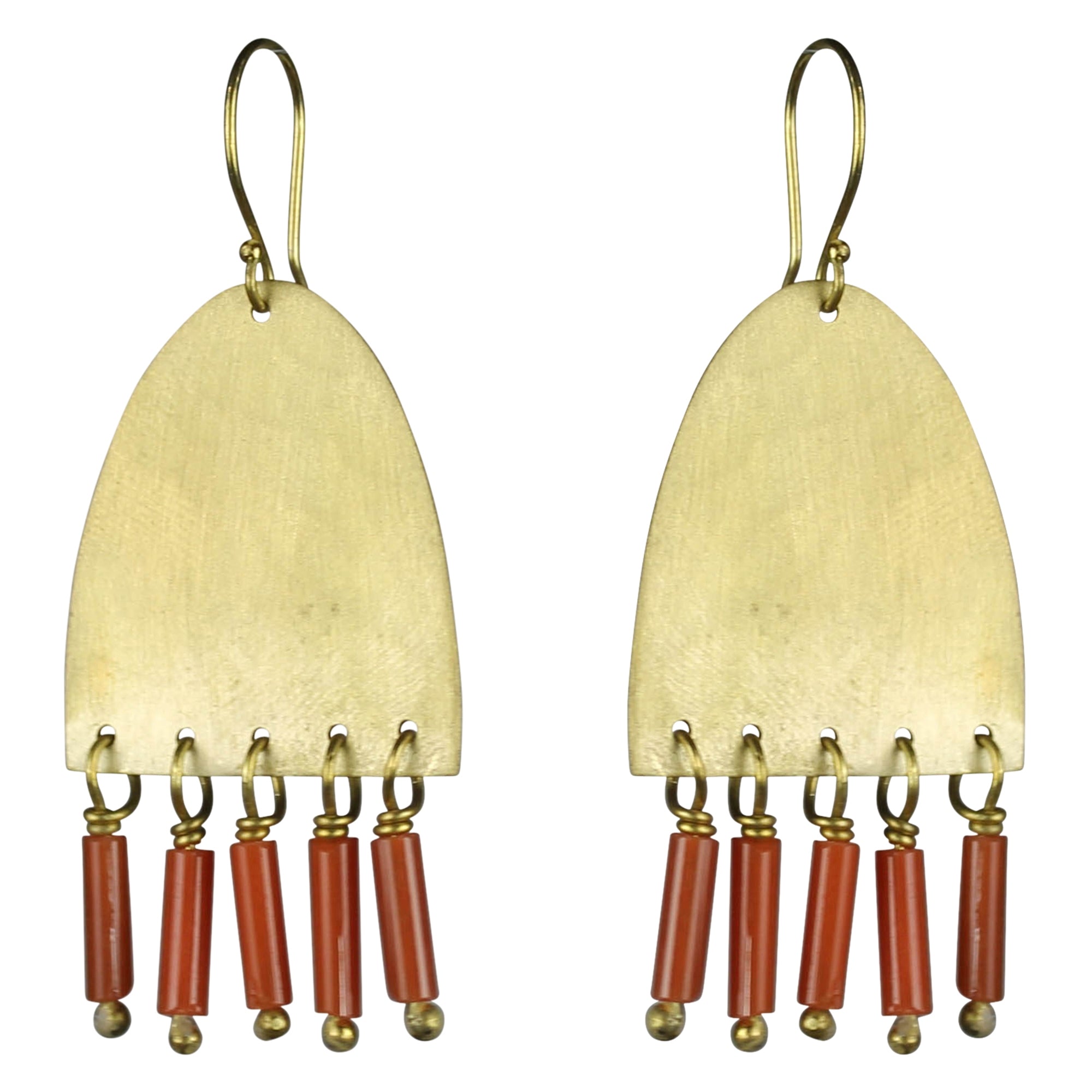 Earring, Arch, Red Glass Beads