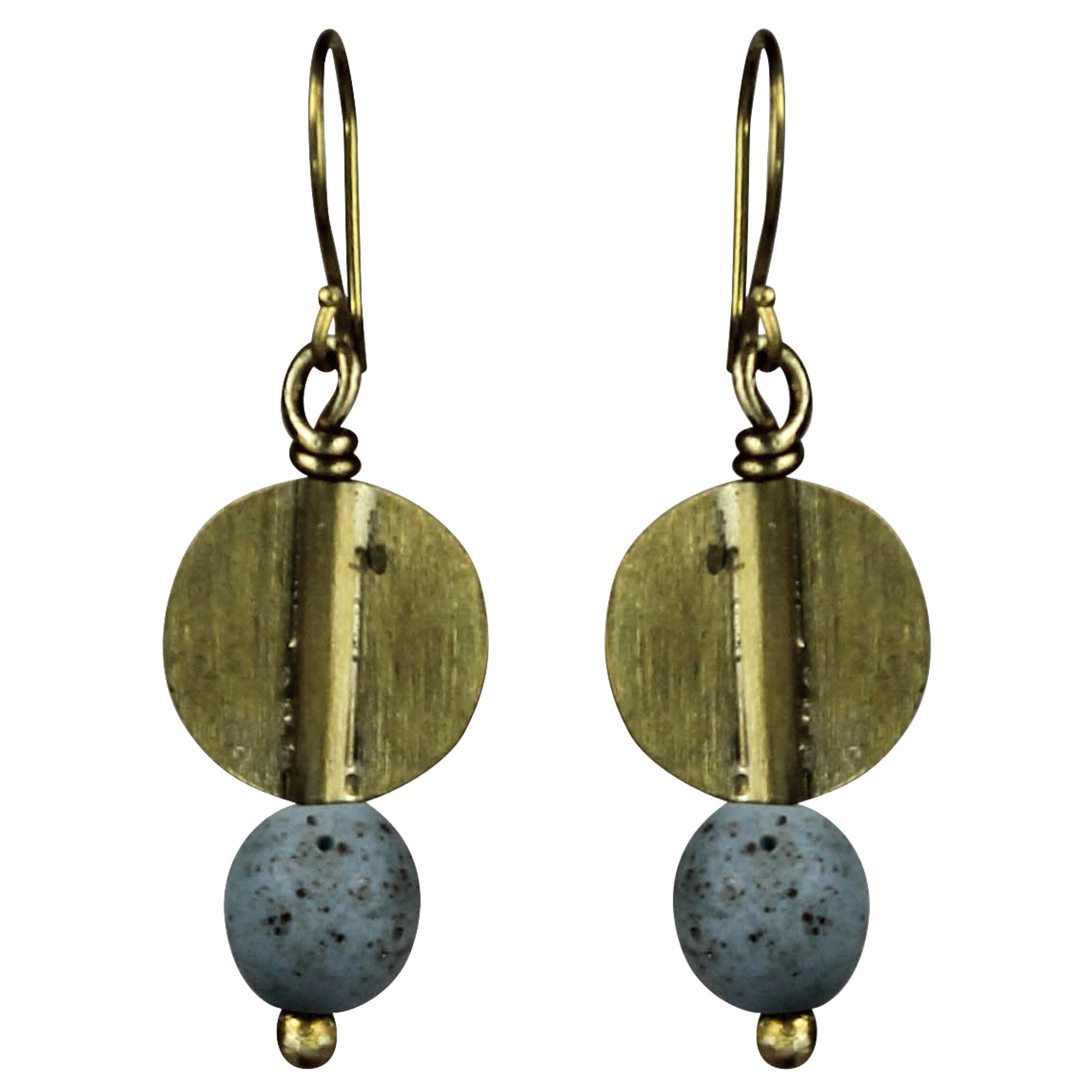 Round Disk with Bead Earring, Blue