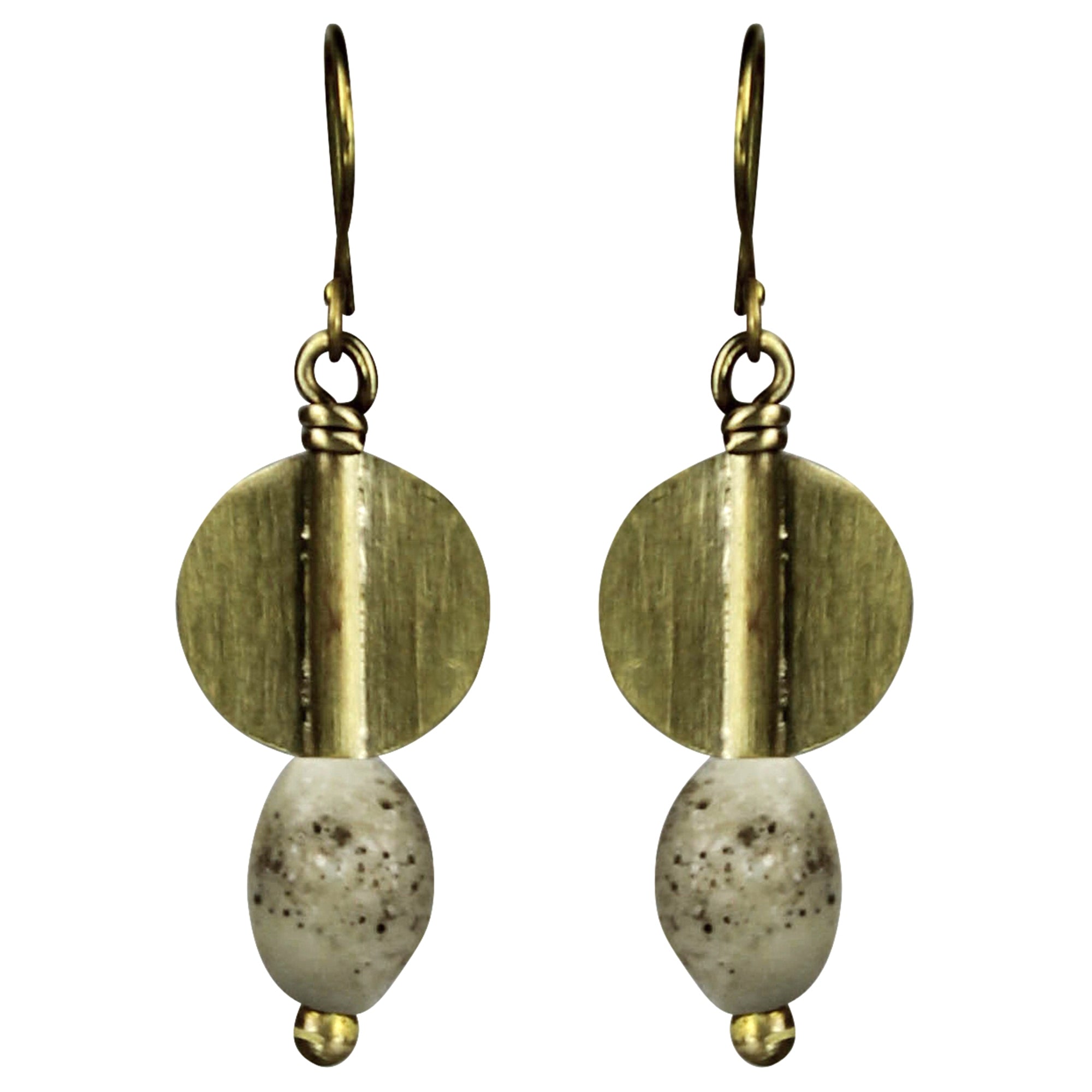 Round Disk with Bead Earring, White