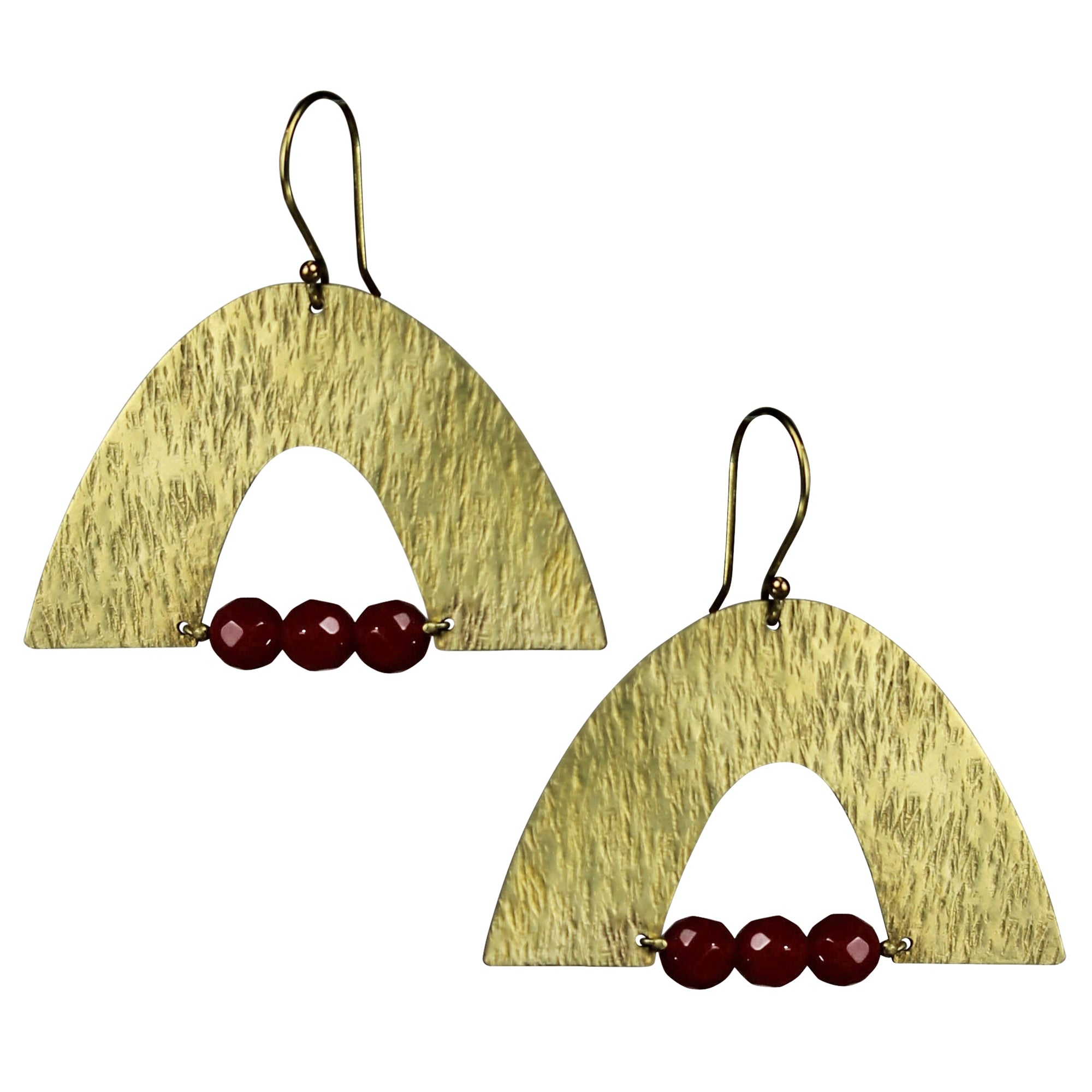 Arch Earring, Brass, Carnelian