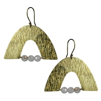 Arch Earring, Brass, White Onyx