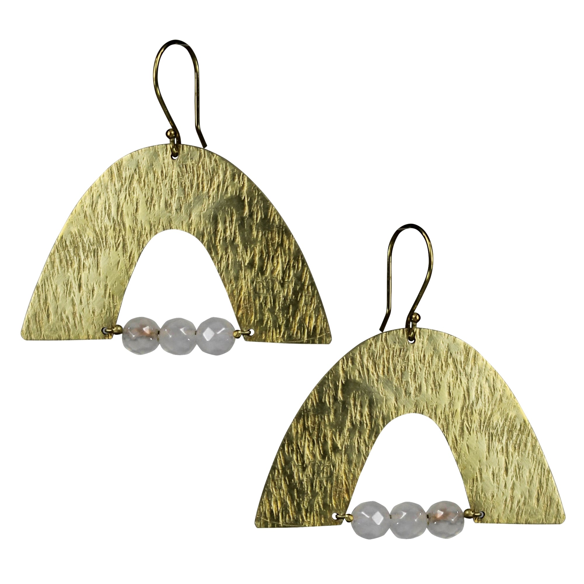 Arch Earring, Brass, White Onyx