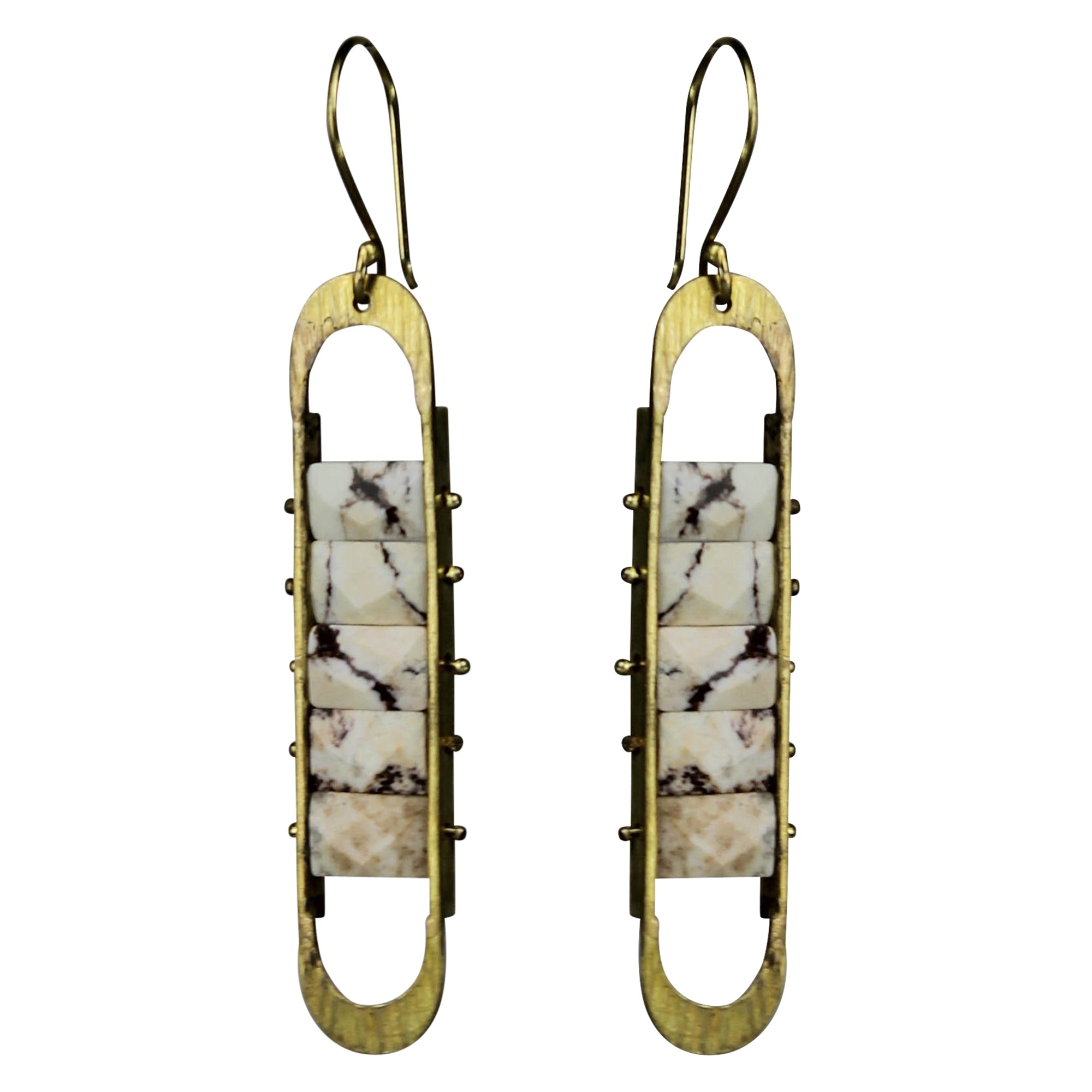 Capsule Earring, Brass, Chrysoprase