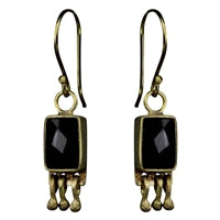Bezel Earring, Brass, Onyx