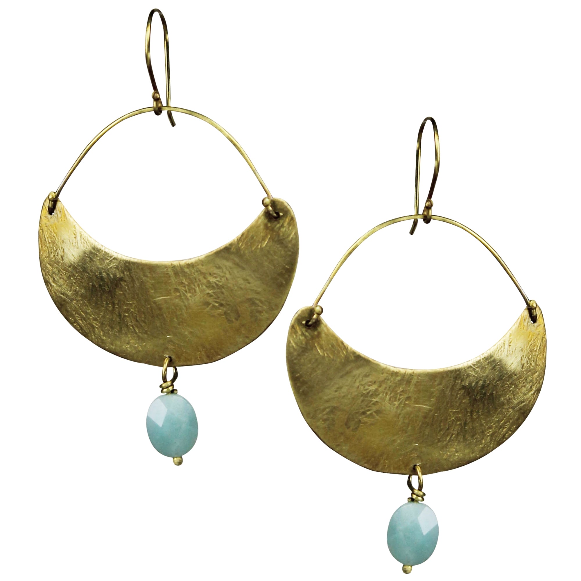 Crescent Earring, Brass, Amazonite