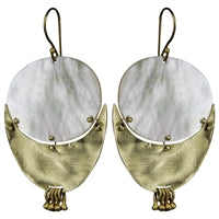 Oval Earring, Brass, White MOP