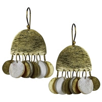 Multi Disc Earring, Brass, White MOP