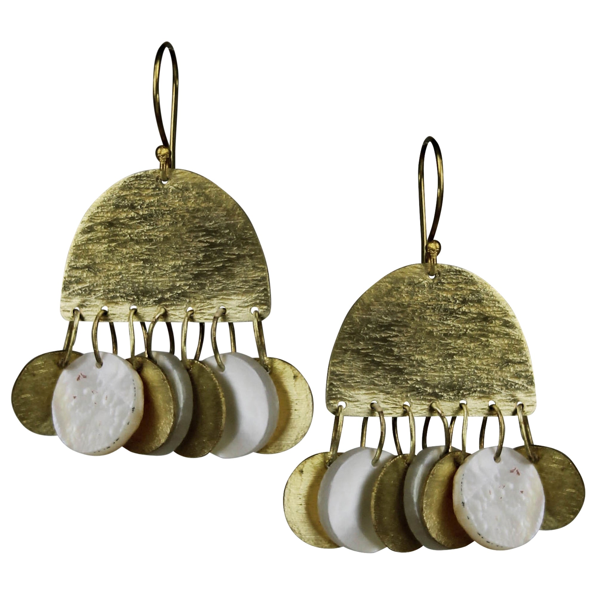 Multi Disc Earring, Brass, White MOP