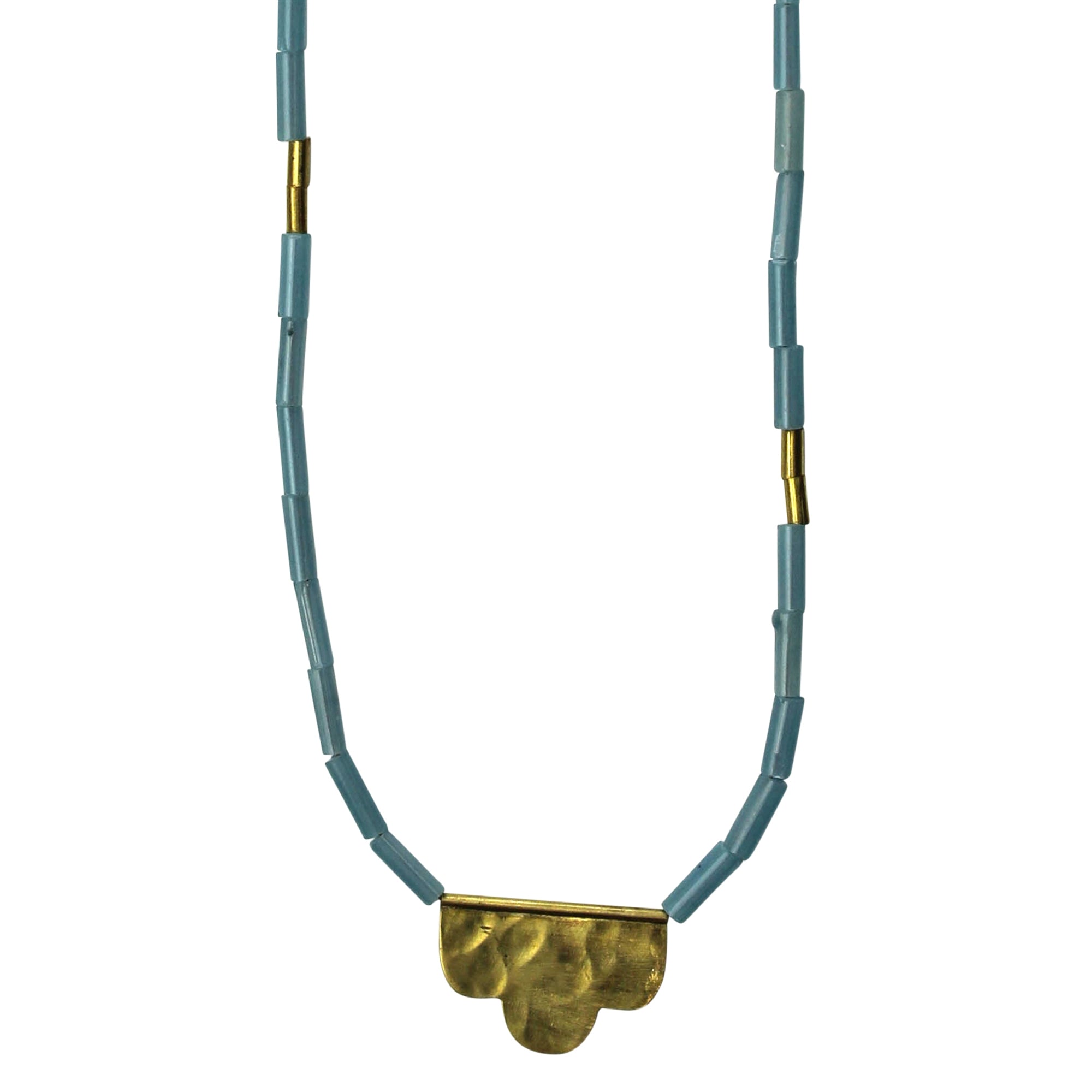 Necklace, Scallop Pendant, Teal Beads