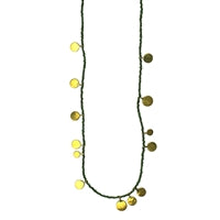 Necklace, Brass Tabs on Green Beads