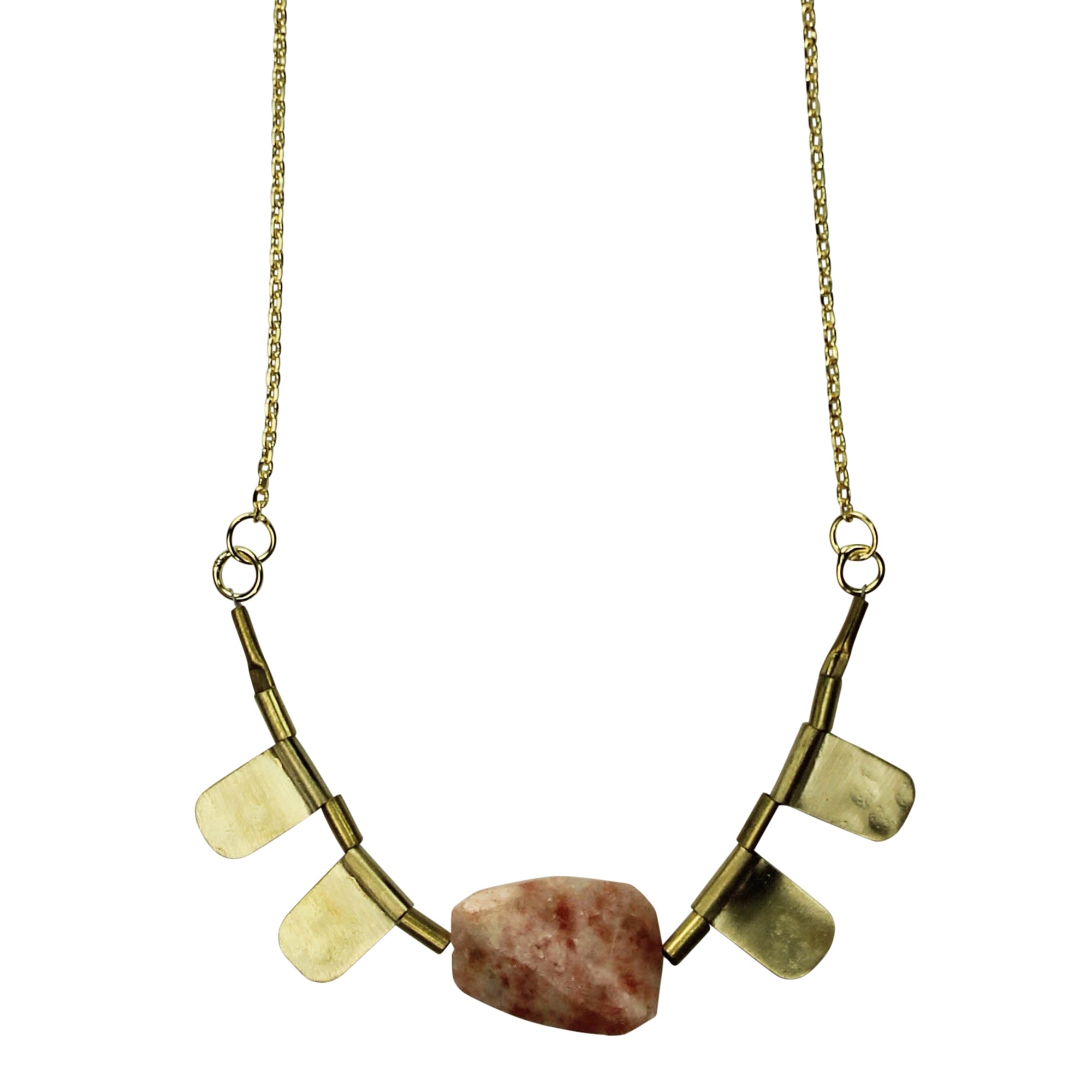Necklace, Brass with Pink Sun Stone