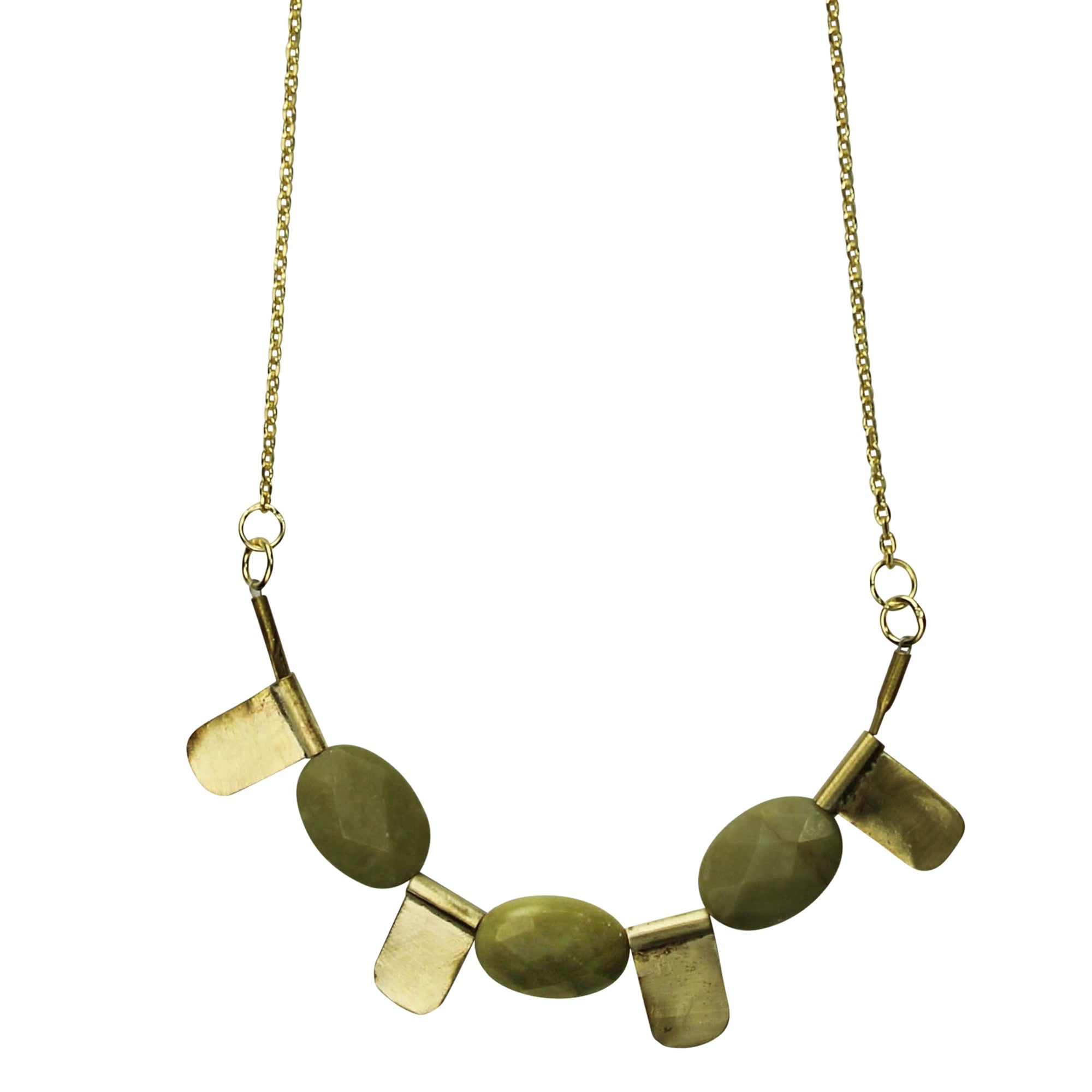 Necklace, Brass with Olive Jade