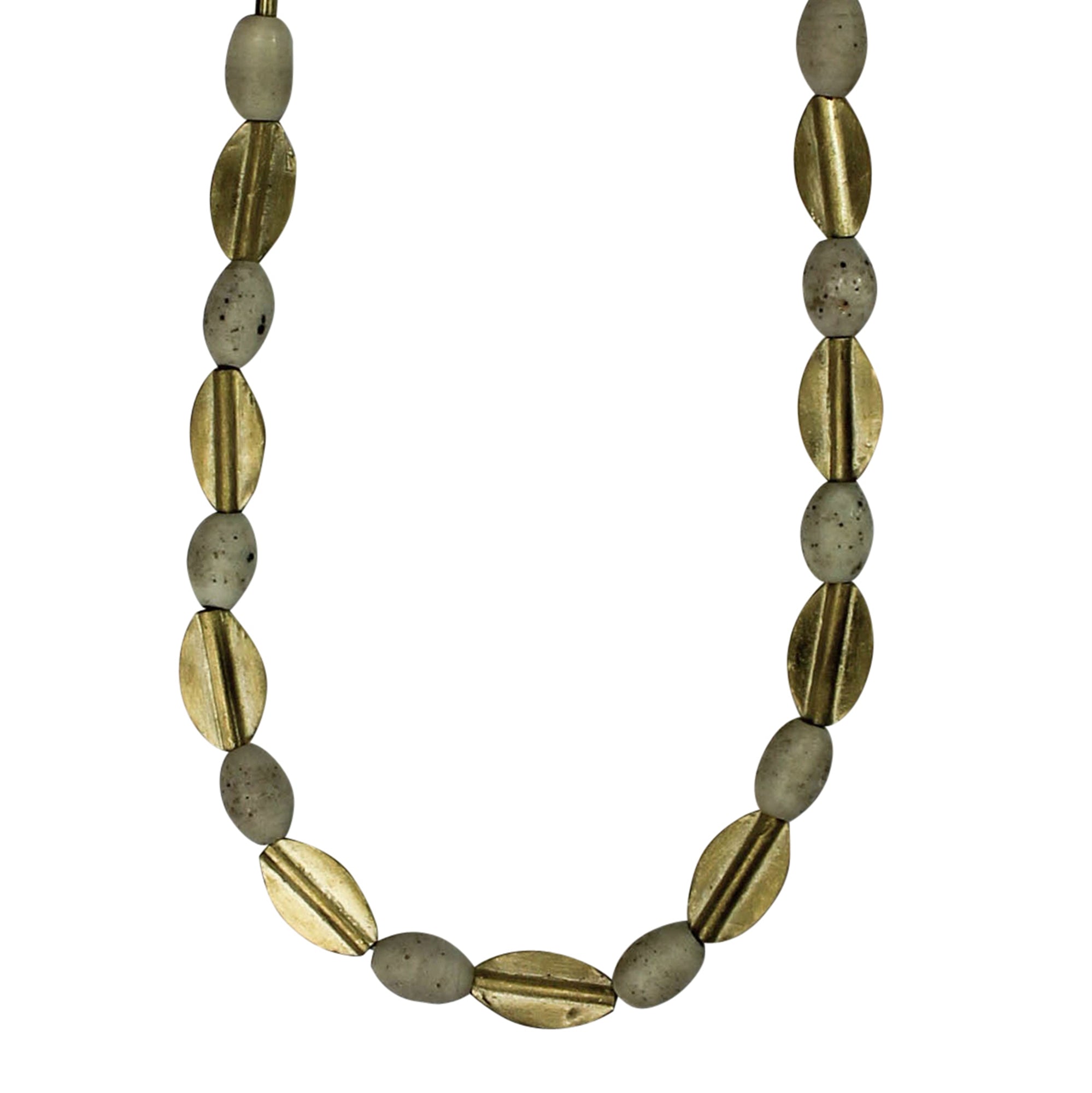 Necklace, Brass Oval, White Beads
