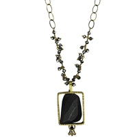 Necklace, Brass, Matte Black Onyx