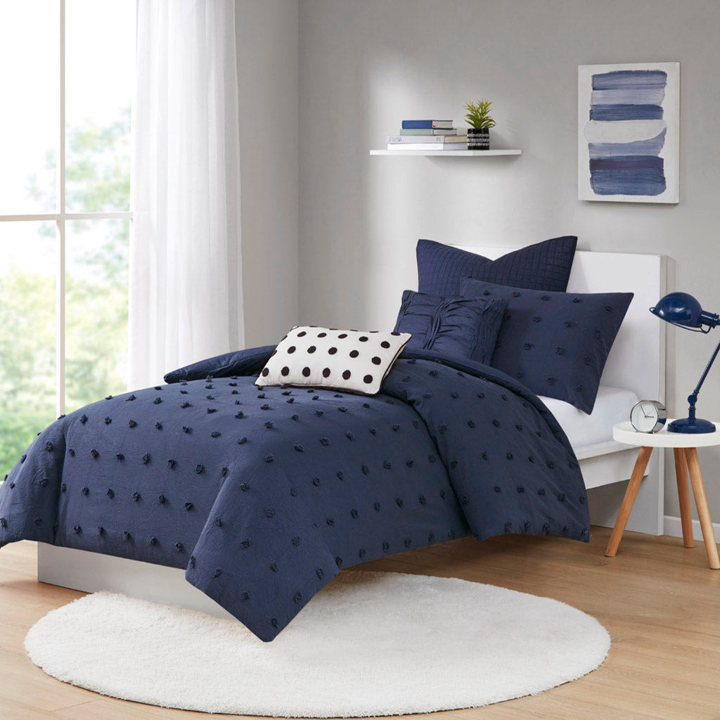 Brooklyn Cotton Jacquard Comforter Set with Euro Shams and Throw Pillows