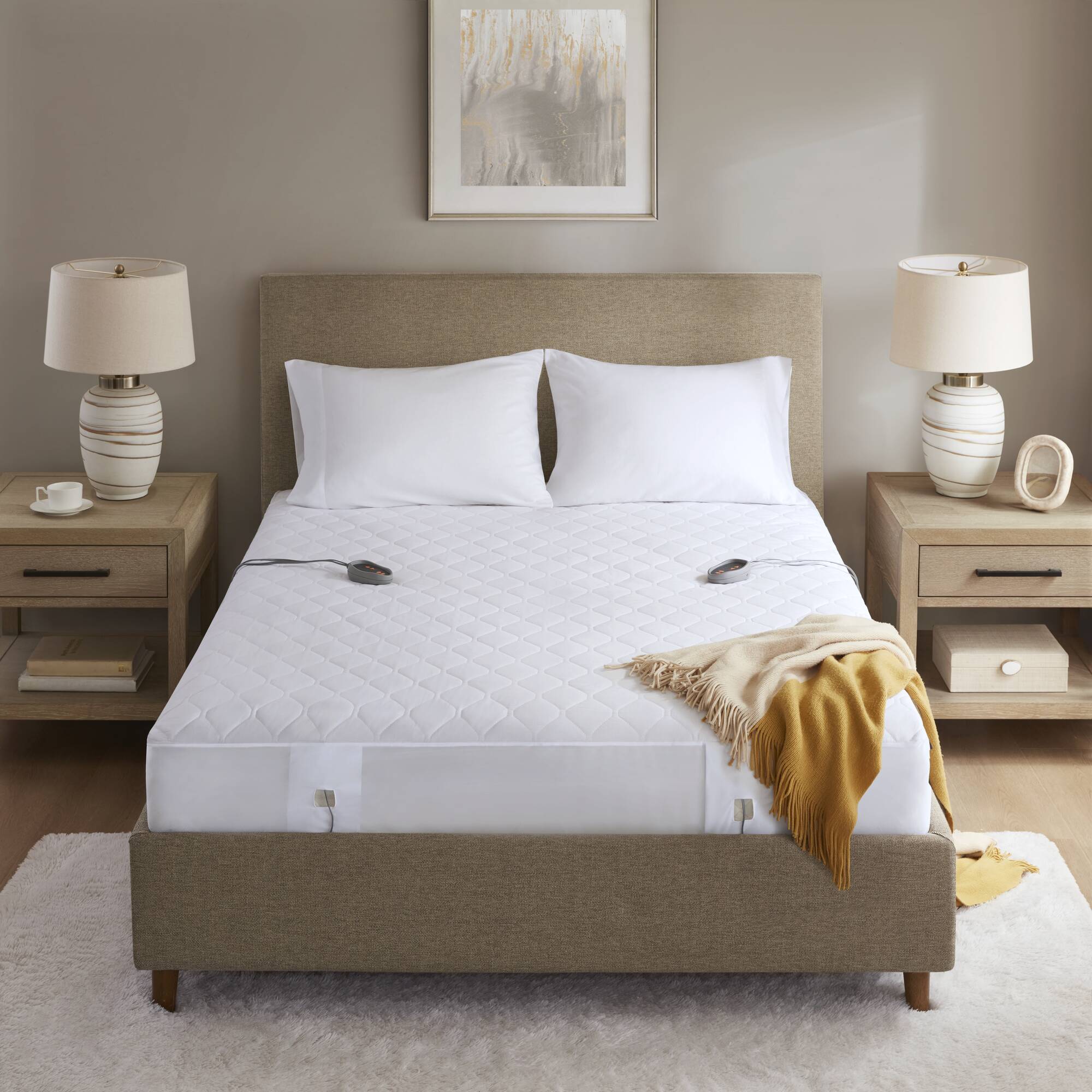 Cotton Blend Heated Mattress Pad with 3M Scotchgard