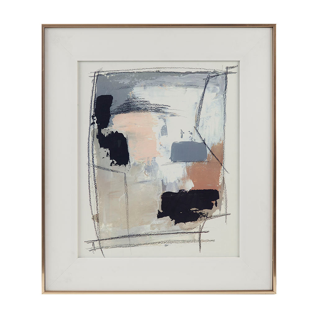 Abstract Reveal Framed Glass and Single Matted Foiled Deckle Edge Wall Art