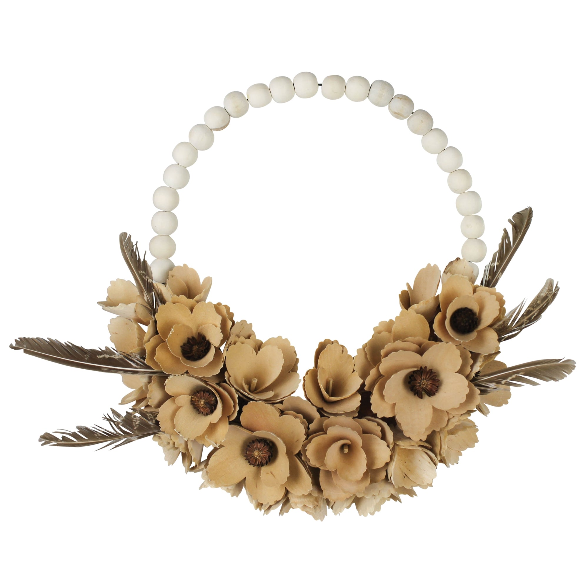Wood Shaving Wreath with Feathers