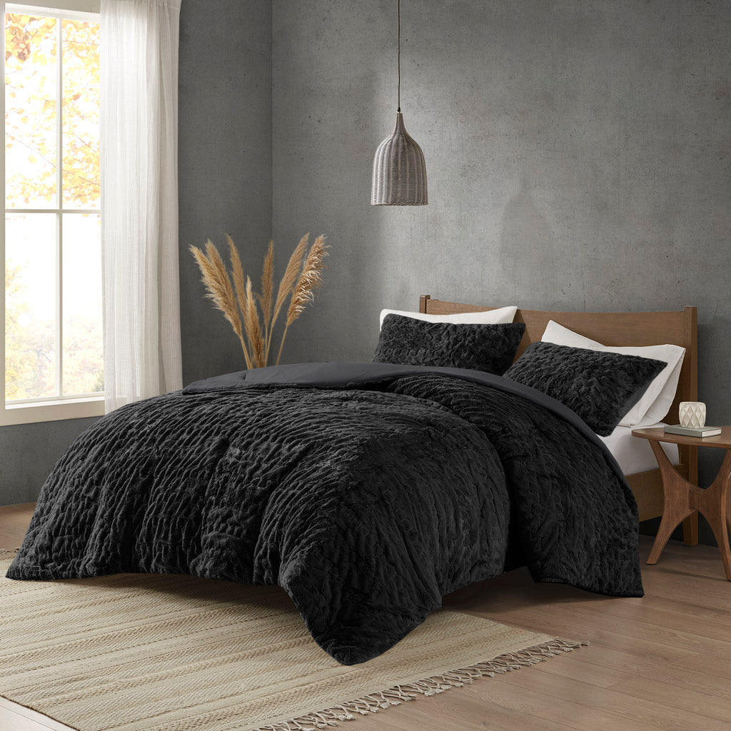 Blair Ruched Fur Down Alternative Comforter Set