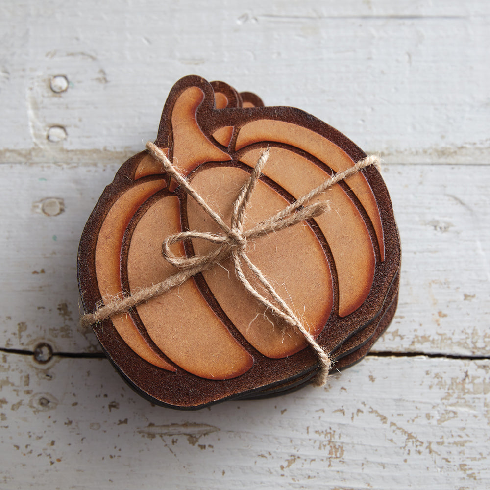 Wood Burned Pumpkin Coasters (S/4)