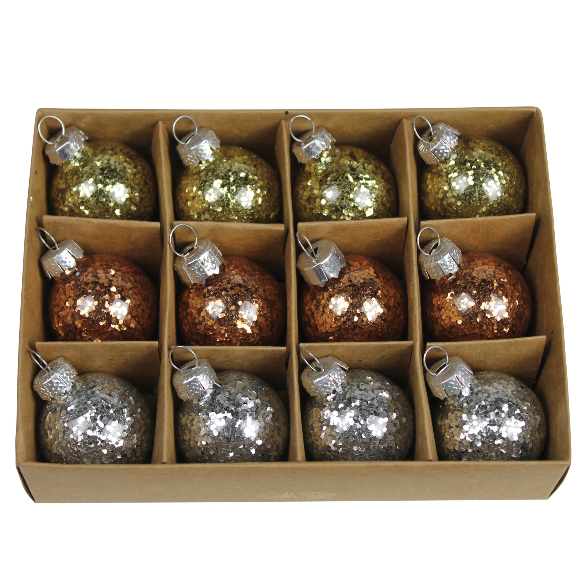 Tiny Ornaments, Glass, Glitter - Box of 12
