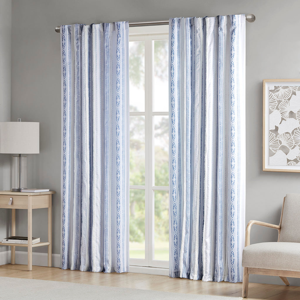 Veronica Poly Printed Curtain Panel with Tufted Stripe and Lining