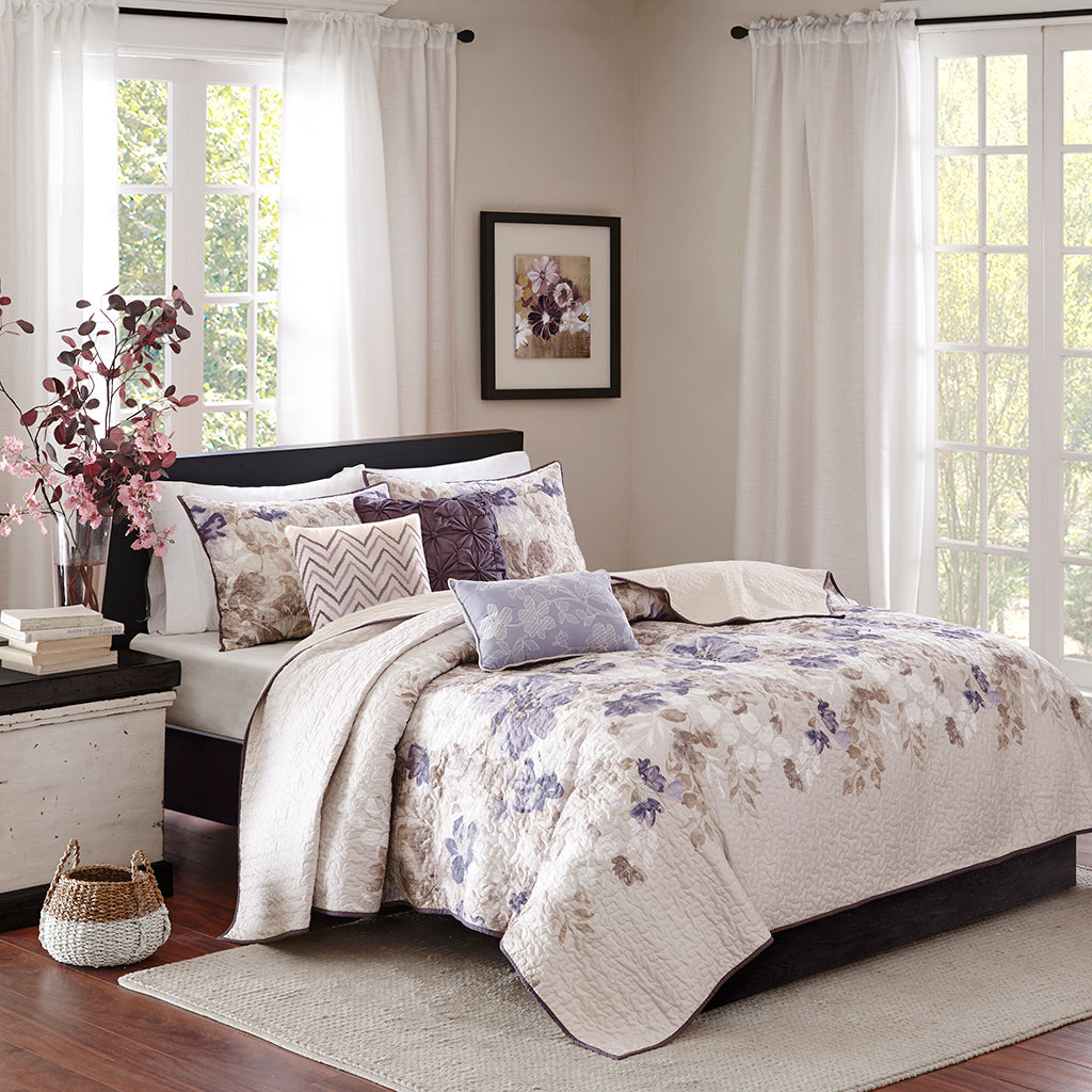 Luna 6 Piece Printed Quilt Set with Throw Pillows