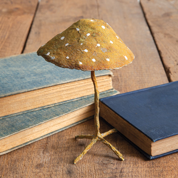 Large Mustard Paper Mache and Metal Mushroom